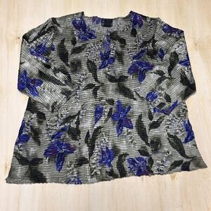 Rebecca Jones Blouse Womens 2X Multicolor Floral Crinkle Textured 3/4 Sleeve Top